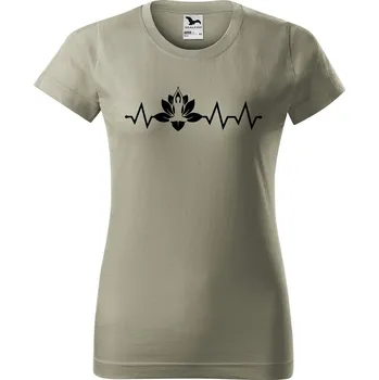 Dámské tričko s potiskem Tep jóga Barva trička: Světlá khaki - 28, Velikost: 2XL