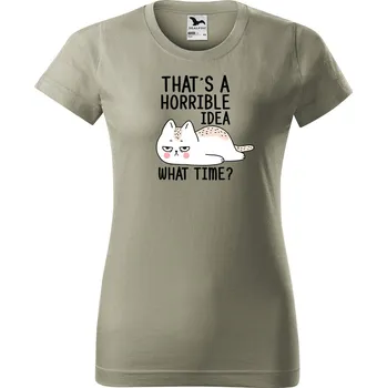 Dámské tričko s potiskem What time Barva trička: Světlá khaki - 28, Velikost: XL