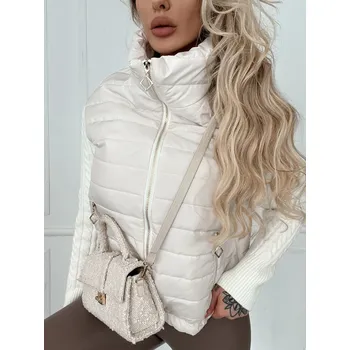 Dámský kabát Fashionweek Dámská prošívaná bunda s pletenými rukávy NB2301 Barva: krémová, Velikost: M