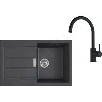 Granitový dřez Franke Sety Kuchyňský set T123Č, tectonitový dřez S2D 611-78 a baterie FC 6018.901, černá/matná černá, 143.0687.352