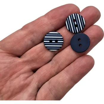 Knoflík Knoflík dvoudírkový - Pruhy - tmavě modrá, bílá - 15,24mm