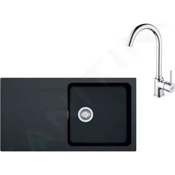 Granitový dřez Franke Sety Set T98, tectonitový dřez OID 611 a baterie FP 9000.031, černá/chrom, 143.0675.701
