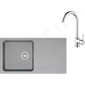 Granitový dřez Franke Sety Set T98, tectonitový dřez OID 611 a baterie FP 9000.031, šedá/chrom, 143.0675.702