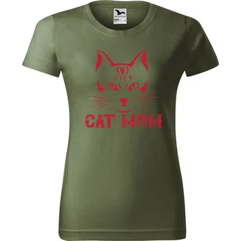Dámské tričko s potiskem Cat mom Barva trička: Khaki - 09, Velikost: 2XL