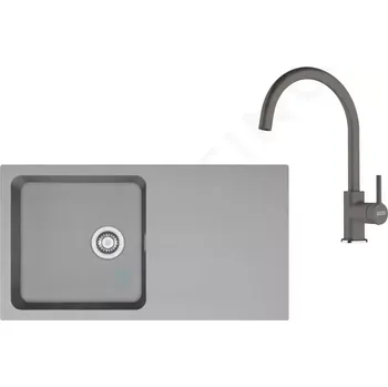 Kuchyňský dřez Franke Sety Kuchyňský set T120Š, tectonitový dřez OID 611 a baterie FC 6018.084, šedá/šedý kámen, 143.0687.379