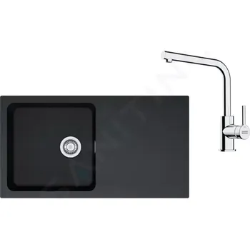 Granitový dřez Franke Sety Kuchyňský set T112Č, tectonitový dřez OID 611 a baterie FS 3230.031, černá/chrom, 143.0687.323