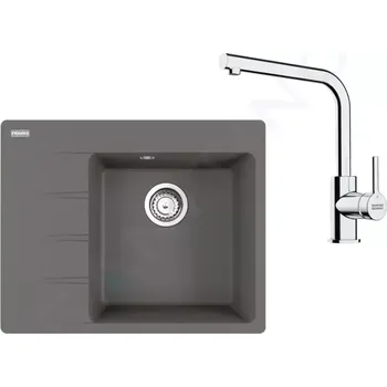Granitový dřez Franke Sety Kuchyňský set G248ŠK, fragranitový dřez CNG 611-62 TL/7 a baterie FS 3230.031, šedý kámen/chrom, 114.0700.678