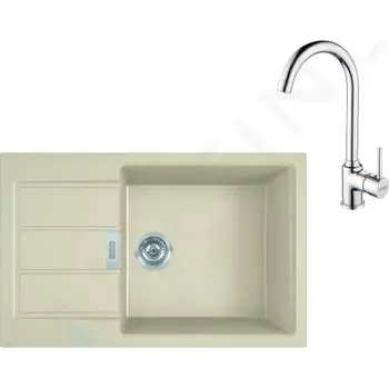 Granitový dřez Franke Sety Kuchyňský set T106, tectonitový dřez S2D 611-78 XL a baterie FP 9000.031, béžová/chrom, 143.0675.734