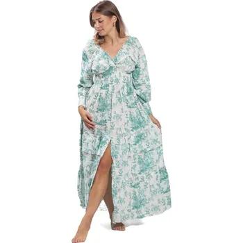 Dámské šaty Šaty PRINCESS s dlouhým rukávem zeleno-bílé