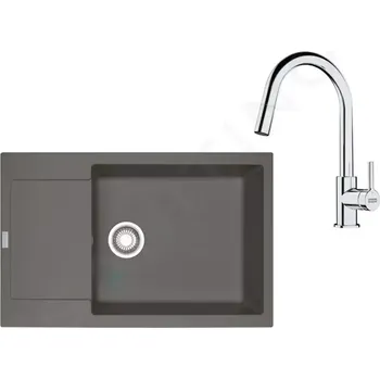 Kuchyňský dřez Franke Sety Kuchyňský set G260ŠK, fragranitový dřez MRG 611-78 BB a baterie FS 3229.031, šedý kámen/chrom, 114.0700.725
