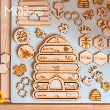 Dřevěná hračka Montessorihra - Včelí úl - multi tác pro smyslové hraní