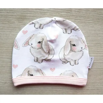 Kojenecká čepice AMÁLKA Elastická čepička saporka teplákovina, králíček Velikost: 56-62