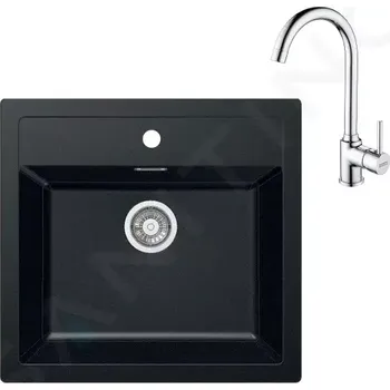 Kuchyňský dřez Franke Sety Kuchyňský set T102, tectonitový dřez SID 610 a baterie FP 9000.031, černá/chrom, 143.0675.710