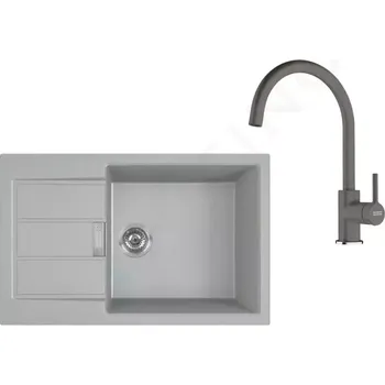 Franke Sety Kuchyňský set T124Š, tectonitový dřez S2D 611-78 XL a baterie FC 6018.084, šedá/šedý kámen, 143.0687.403