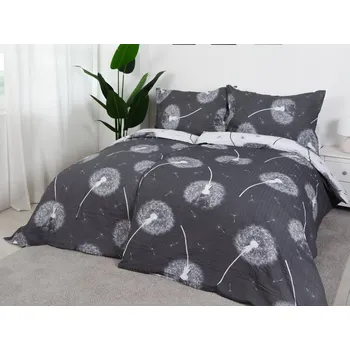 Povlečení XPOSE® Krepové povlečení PAMPELIŠKY DUO - šedé/bílé 140x200 cm, 70x90 cm, Krep + Prodloužená možnost vrácení zboží do 50 dnů