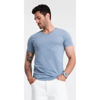 Pánské tričko Ombre BASIC men's classic cotton T-shirt with a serape neckline - blue Ombre světle modrá 3280366