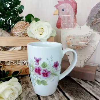 MILADA hrnek 380 ml, fialový narcis, Český porcelán Dubí (Porcelánový hrnek 2. jakost)