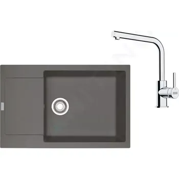 Kuchyňský dřez Franke Sety Kuchyňský set G261ŠK, fragranitový dřez MRG 611-78 BB a baterie FS 3230.031, šedý kámen/chrom, 114.0700.728