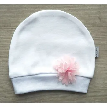 Kojenecké oblečení AMÁLKA Bílá bavlněná čepička, růžový tylový květ Velikost: 74-80