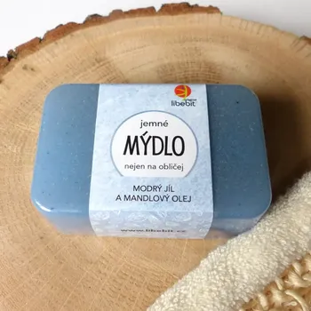 Mýdlo Jemné mýdlo MODRÝ JÍL a MANDLOVÝ OLEJ (Přírodní mýdlo s mandlovým olejem a modrým jílem)