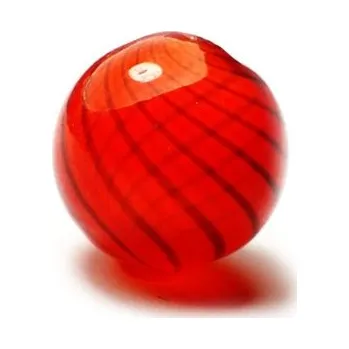 Dětské navlékací korálky Skleněný foukaný korálek červené s pruhy 18mm