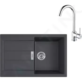 Granitový dřez Franke Sety Kuchyňský set T104, tectonitový dřez S2D 611-78 a baterie FP 9000.031, černá/chrom, 143.0675.726