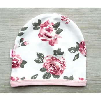 Kojenecká čepice AMÁLKA Bavlněná čepička saporka, květy pivoňky Velikost: 80-86