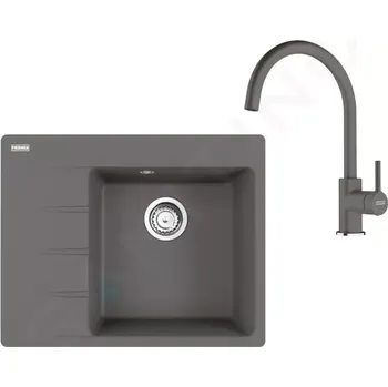 Granitový dřez Franke Sety Kuchyňský set G269ŠK, fragranitový dřez CNG 611-62 TL/7 a baterie FC 6018.084, šedý kámen, 114.0700.668