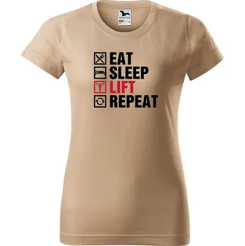 Dámské tričko Dámské tričko s potiskem Eat sleep lift Barva trička: Písková - 08, Velikost: 2XL