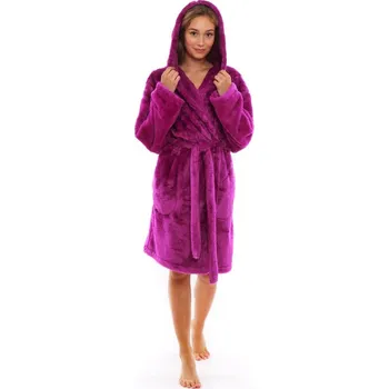 Dámské noční prádlo Dámský 3/4 hřejivý župan s kapucí LILLY EXTRA fuschiová - L-XL