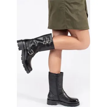 Dámská sportovní obuv Černé kožené dámské kotníkové boty na platformě zdobené řemínky Sergio Leone TR798-S/LIC-B Velikost: 38