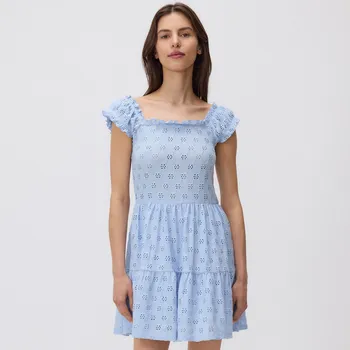 Dámské šaty Reserved - Ažurové mini šaty - bleděmodrá - XO741-05X - XO741-05X-L