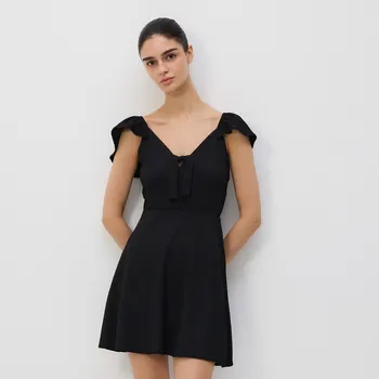 Dámské šaty Reserved - Mini šaty s vázáním - černý - WP842-99X - WP842-99X-S