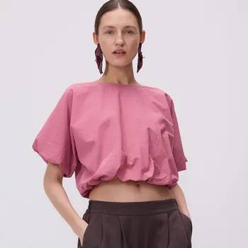 Dámský svetr Reserved - Krátká blůza s balónovým střihem - pastelově růžová - RW310-03X - RW310-03X-S