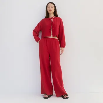 Dámské kalhoty Reserved - Široké kalhoty z mušelínu - červená - YH525-33X - YH525-33X-XL