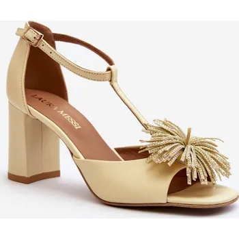 Dámské sandále Kožené sandály na podpatku s ozdobou Laura Messi 2758 Barva: Béžová, Velikost: 37