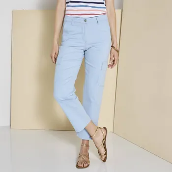 Dámská móda 7/8 cargo kalhoty z plátna nebeská modrá 36