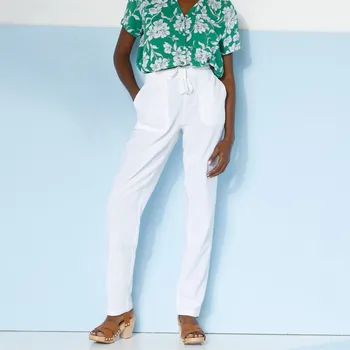 Dámské kalhoty Rovné vzdušné kalhoty, z bavlny a lnu bílá 44