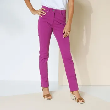 Rovné strečové kalhoty, pro menší postavu purpurová 40