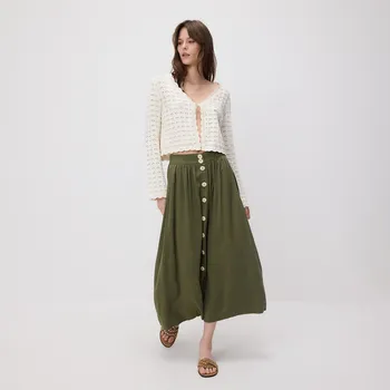 Dámská sukně Reserved - Sukně s příměsí lnu - tmavě zelená - ZN181-79X - ZN181-79X-XL