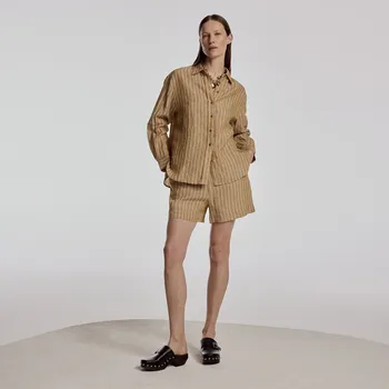 Dámské kraťasy Reserved - Pruhované lněné šortky - teplá olivová - XL784-19X - XL784-19X-S