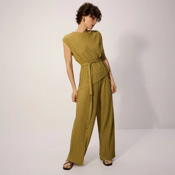 Dámské kalhoty Reserved - Volné plisované kalhoty - světle olivová - YU028-81X - YU028-81X-XS