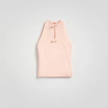 Dámské tričko Reserved - Bavlněný top s vázáním - pastelově růžová - 802HD-03X - 802HD-03X-L