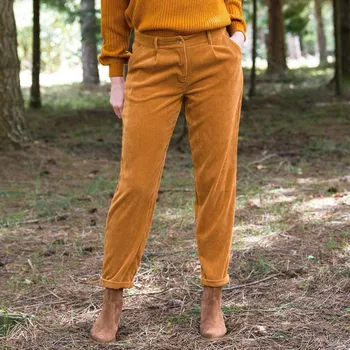 Dámské kalhoty 7/8 manšestrové chino kalhoty medová 48