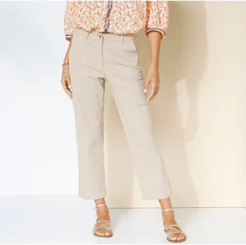 Dámské kalhoty 7/8 kalhoty s kapsami, strečový twill béžová 36