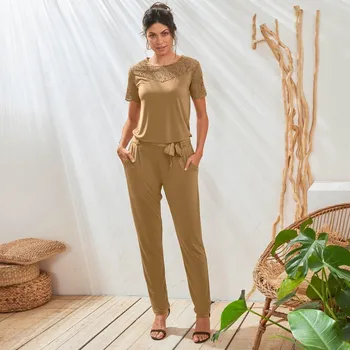 Jednobarevné úpletové kalhoty hnědá 38/40