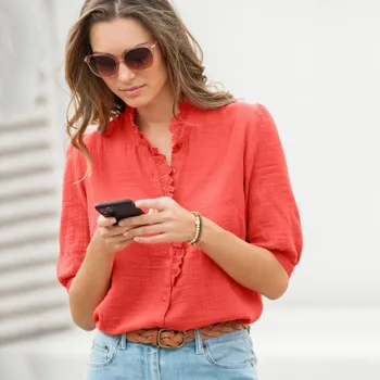 Dámská halenka Mušelínová halenka s krátkými rukávy korálová 38