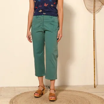 Dámské kalhoty Rovné strečové 7/8 kalhoty khaki tmavá 38