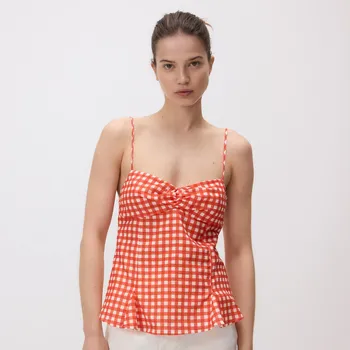 Dámské tričko Reserved - Top s kostkou vichy - mandarinková - 796HD-23X - 796HD-23X-S