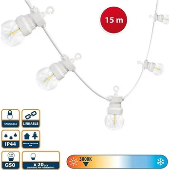 Venkovní osvětlení Venkovní světelný řetěz PS067 s 20 bílými žárovkami